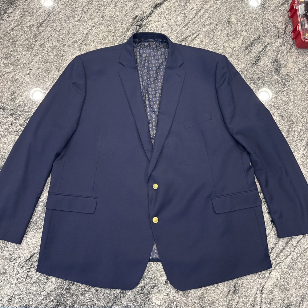 Ralph Ralph Lauren Mens Navy Blue Wool Blazer Gold Crest Buttons‎ 52L #353